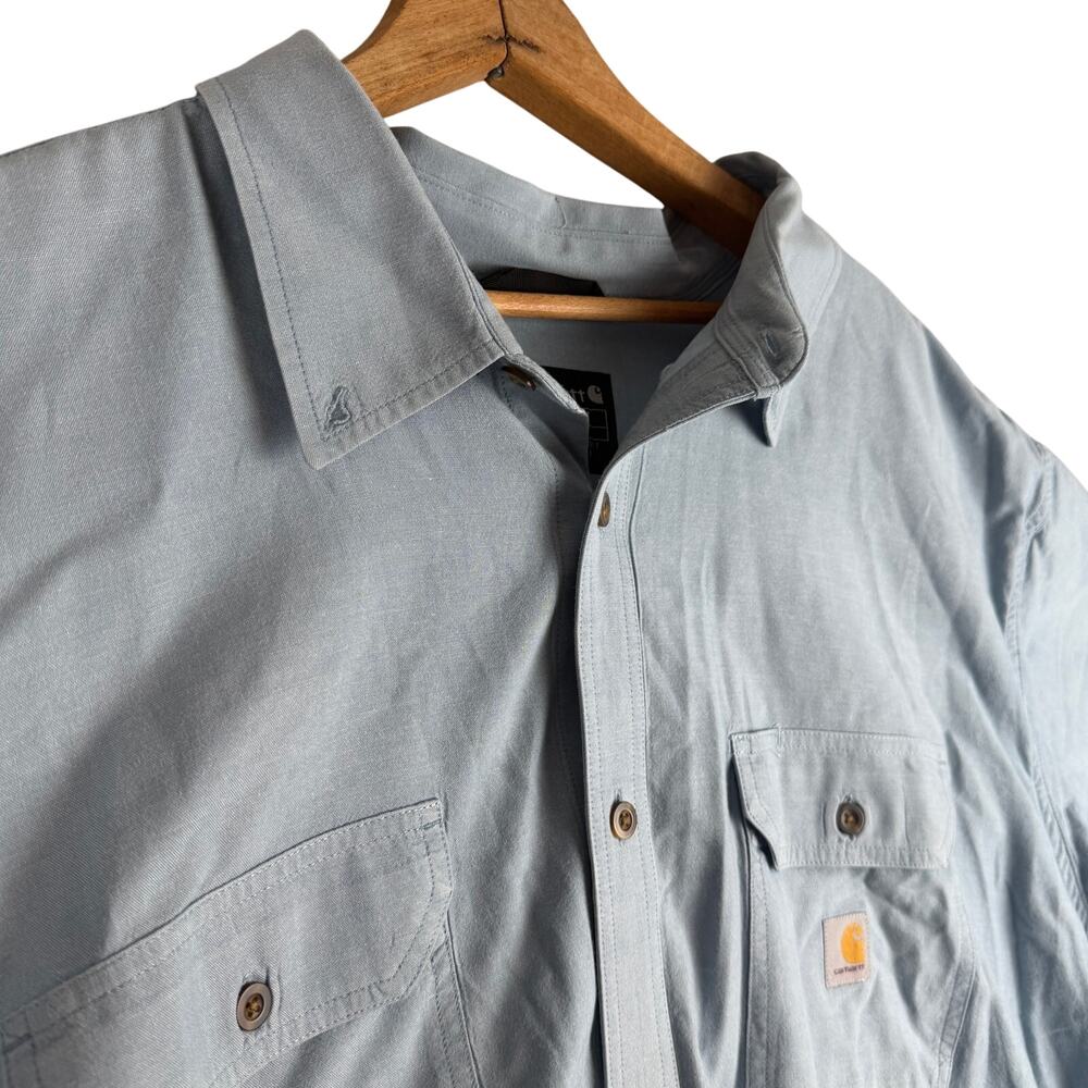 Carhartt button up Shirt Mens 4XL Loose Fit Pocket Short Sleeve Workwear Blue